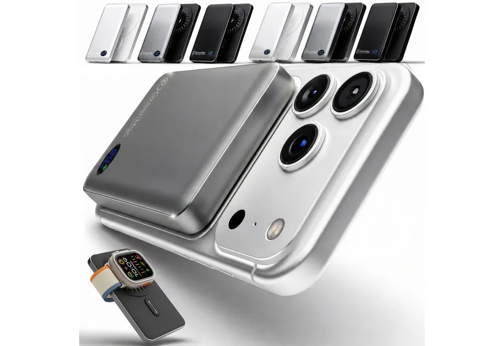 GreenHec Powerbank MagSafe iPhone 17 16 15 14 13 12 Pro Max Power Bank Wireless Powerbank MagSwift Duo Powerbank A 10000 mAh (1,5 V), Magnetische 10000mAh 5000mAh Induktiv Batterie Kabellos Laden Slim Air