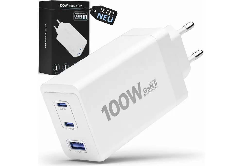 GreenHec USB C Ladegerät 100w - GaN III Labtop, Macbook Mehrfach Charger PPS USB-Ladegerät (5,00 mA, Packung, 100w, Fast Charge Netzteil, Schnelllade Stecker iPad, Multi 3in1)