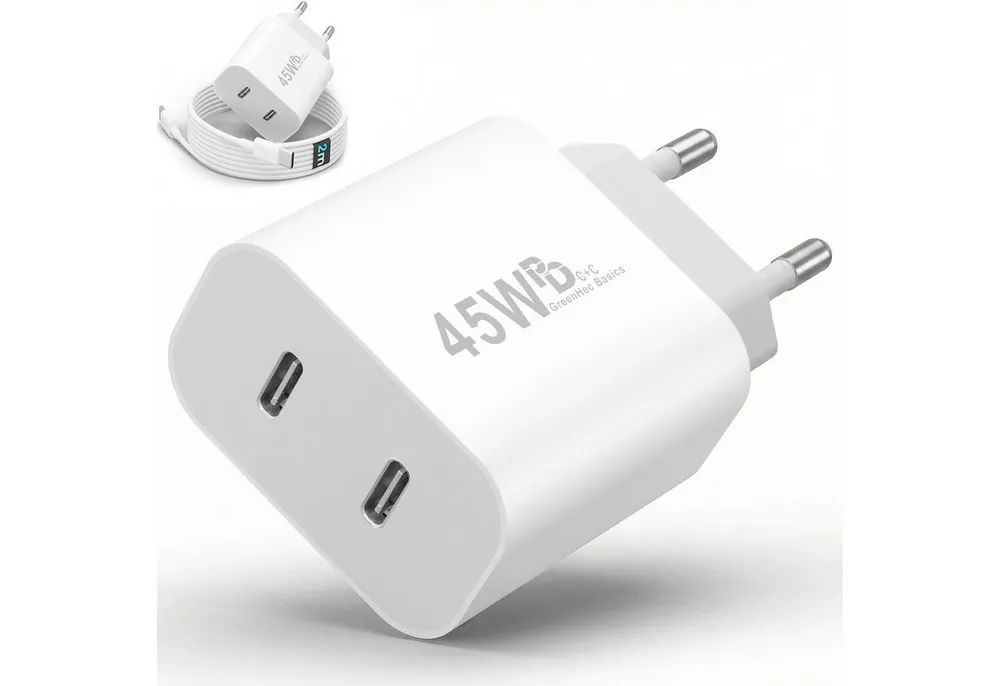 GreenHec USB C Schnellladegerät 45w Samsung Galaxy S26 S25 S24 S23 S22 S21 Fast Schnelllade-Gerät (50 mA, Spar-Set, 45w USB-C Dual Charger, S26+ Ultra FE Ladegeräte USBC Handy Charger Netzteil Adapter Zubehör)