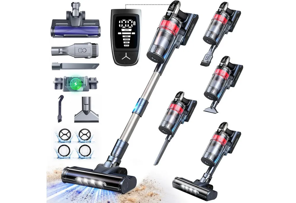 Grenintol Akku-Hand-und Stielstaubsauger Akkustaubsauger 85000Pa/500W/65Min, Akku Staubsauger Kabellos, 500 W, Akku Handstaubsauger Ideal für Teppich, Hartboden und Tierhaare, 5 Saugstufen, AUTO, HEPA-Filter, LED-Düse, Anti-Tangle, selbststehend
