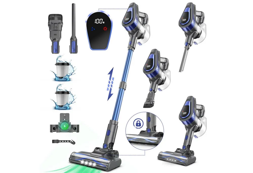 Grenintol Akku-Hand-und Stielstaubsauger 48000Pa Akku Staubsauger,Akku Handstaubsauger,Akkusauger Kabelloser, 300 W, beutellos, 6×2600mAh Hochleistungsakku • Leiser Betrieb