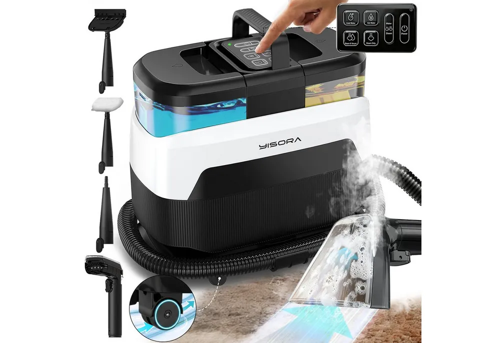 Grenintol Teppichreinigungsgerät,Waschsauger,Teppichreiniger,Polsterreiniger Gerät mit Dampferhitzung, 1650 W, Fleckenreiniger 35 KPA starke Saugleistung, Die Dampftemperatur ist verstellbar von 65°C bis 100℃, Tiefenreinigung in vier Modix, Für Küchenfett, Teppiche, Polstermöbel, Sofas, Autos, Haustiere.