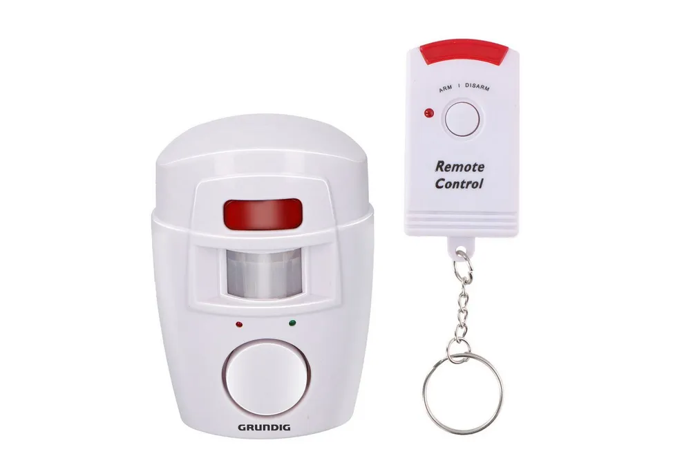 Grundig Kabelloser Sicherheitsalarm Haus Wohnmobil Alarm Hausalarm Alarmanlage (Batteriebetrieben inkl. Fernbedienung mit Infrarot Bewegungsmelder)