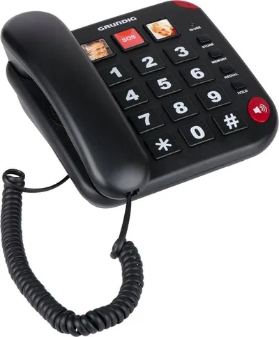 Grundig Seniorentelefon - Große Tasten - Haustelefon mit Foto-Hotkeys - Lautsprecher und SOS-Taste - Schwarz