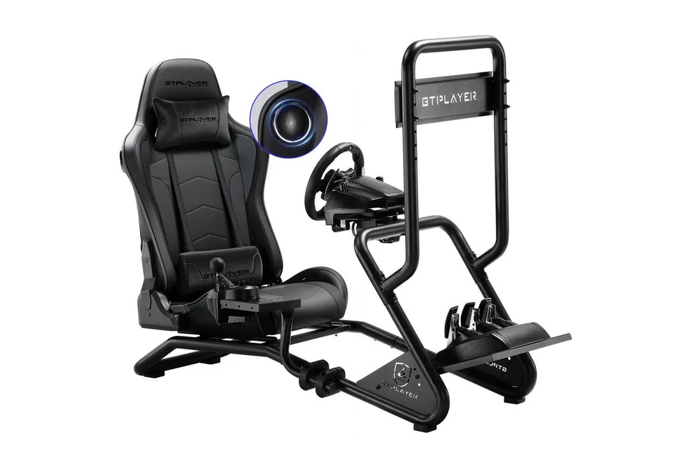 GTPLAYER Simulator Cockpit Rennsimulator lenkradständer mit 3D Lautsprechern Controller (Monitorhalterung Lenkradhalterung Schalthebelhalterung und Fußpedalen)
