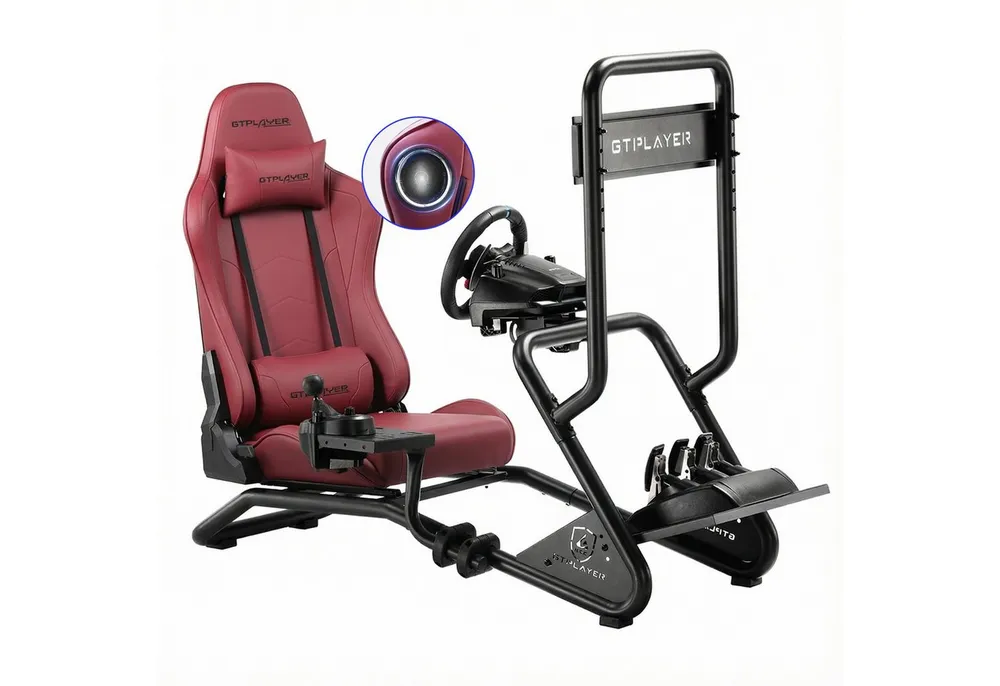 GTPLAYER Simulator Cockpit Rennsimulator lenkradständer mit 3D Lautsprechern Controller (Monitorhalterung Lenkradhalterung Schalthebelhalterung und Fußpedalen)
