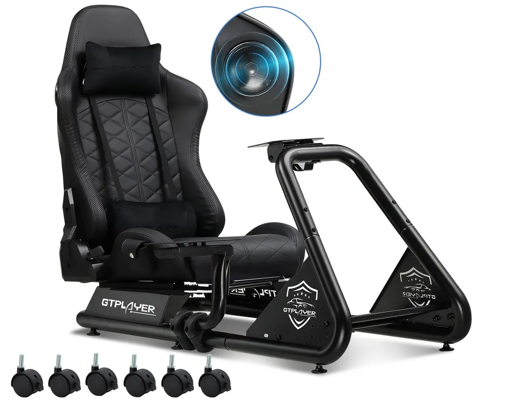GTPLAYER Simulator Cockpit, sim racing cockpit racing wheel stand Controller (mit Bluetooth-Lautsprecher und Pedalablage)