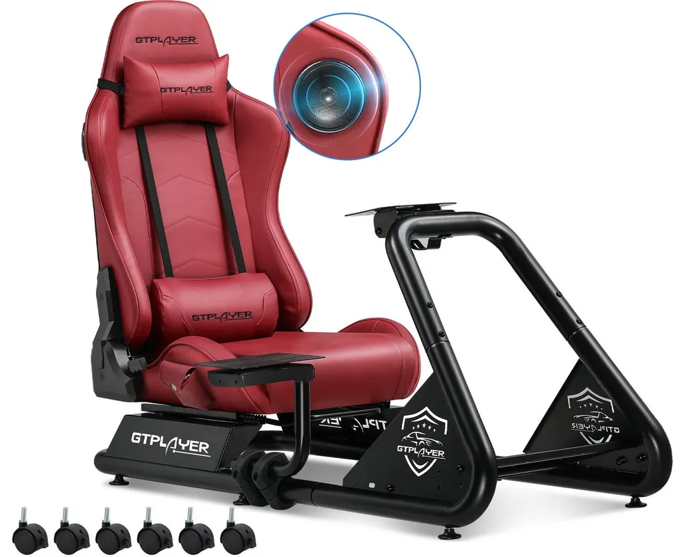 GTPLAYER Simulator Cockpit, sim racing cockpit racing wheel stand Controller (mit Bluetooth-Lautsprecher und Pedalablage)