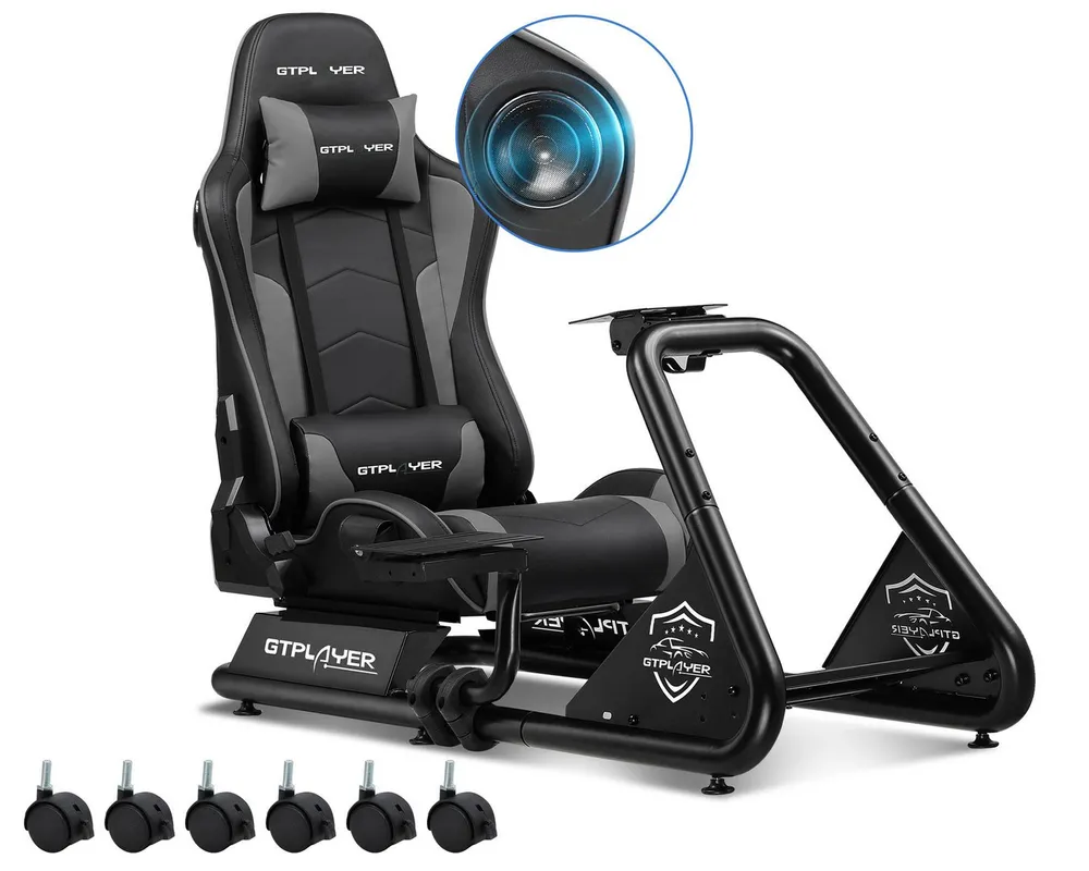 GTPLAYER Simulator Cockpit, sim racing cockpit racing wheel stand Controller (mit Bluetooth-Lautsprecher und Pedalablage)