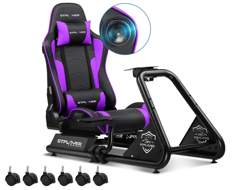 GTPLAYER Simulator Cockpit, sim racing cockpit racing wheel stand Controller (mit Bluetooth-Lautsprecher und Pedalablage)