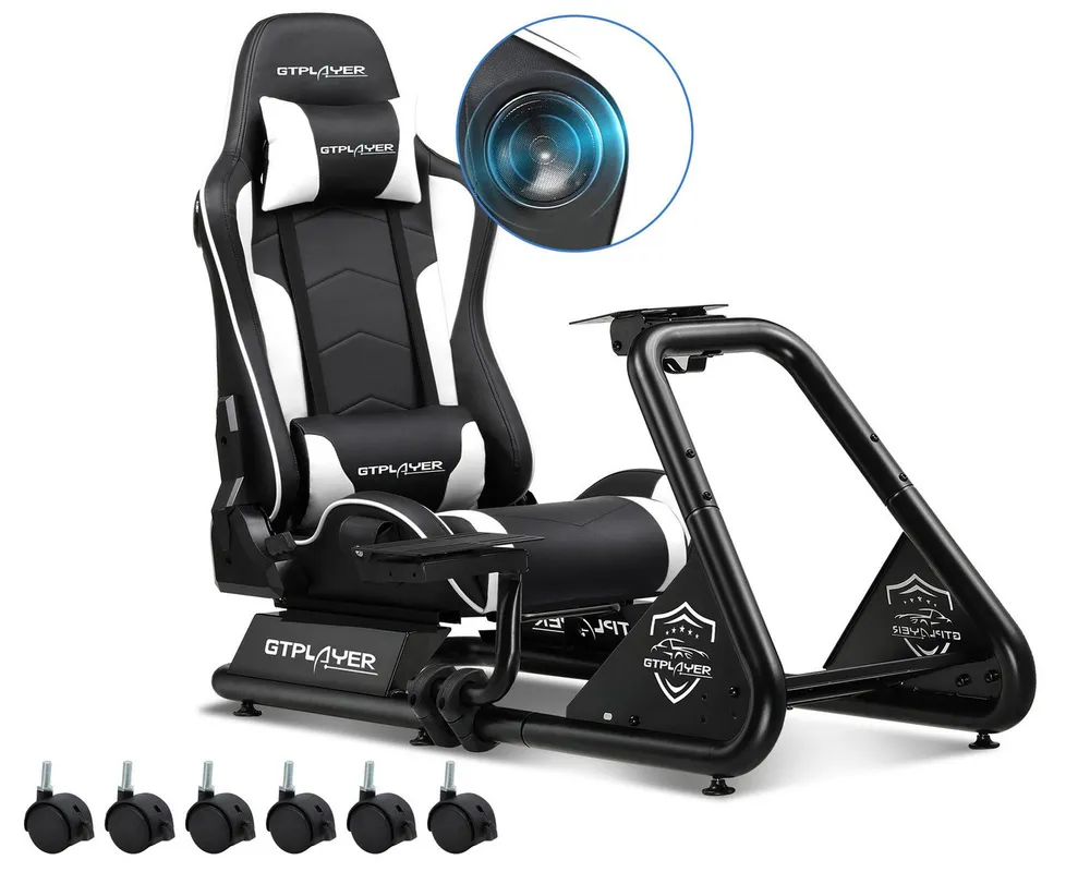 GTPLAYER Simulator Cockpit, sim racing cockpit racing wheel stand Controller (mit Bluetooth-Lautsprecher und Pedalablage)