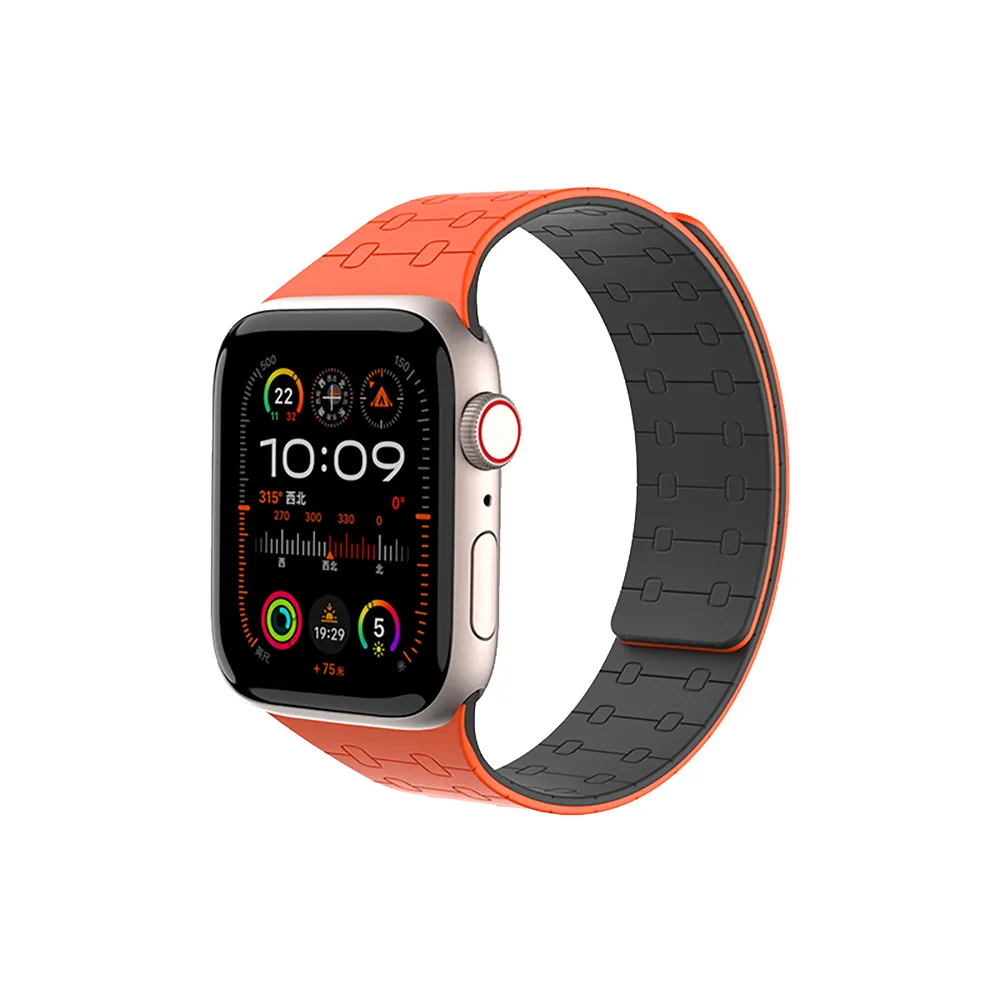GUAN Premium Armband für Apple Watch, Orange/Schwarz, 44mm, 45mm, 42mm (Series 1/2/3), 49mm, 46mm