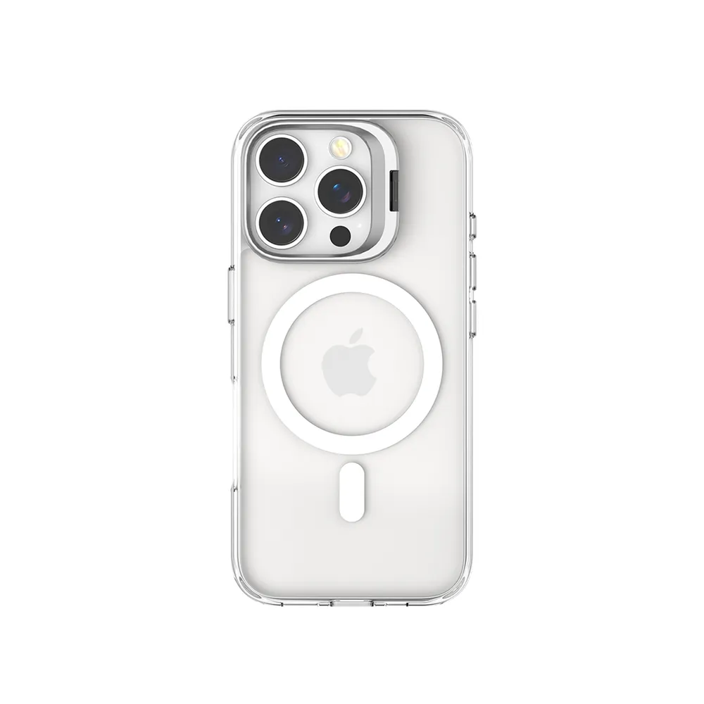 GUAN Case aus 10H Hartglas mit Kickstand für iPhone 16 Pro Max, Transparent/Silber