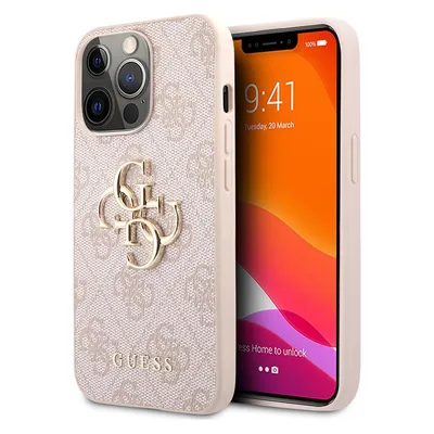 Guess PU 4G Metal Logo Case for iPhone 13 Pro Pink