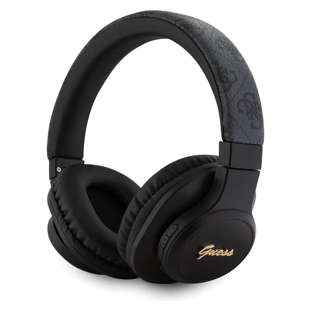 Guess PU Leather 4G Tone on Tone Script Logo Earphones - black