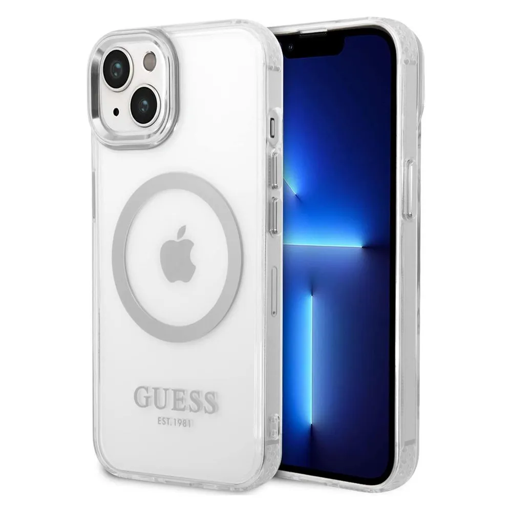 Guess GUHMP14MHTRMS iPhone 14 Plus 6,7" srebrny/silver hard case Metal Outline Magsafe