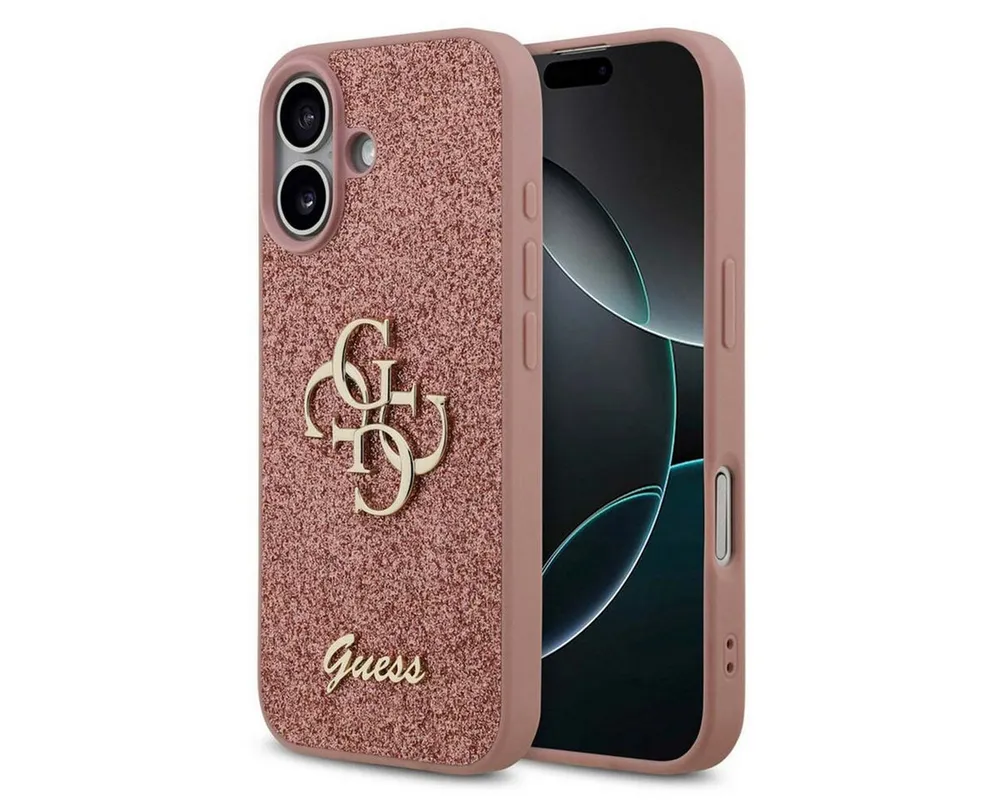 Guess Backcover Guess 4G Metal Logo Back Cover mit Glitter Apple iPhone 17 - Rosa
