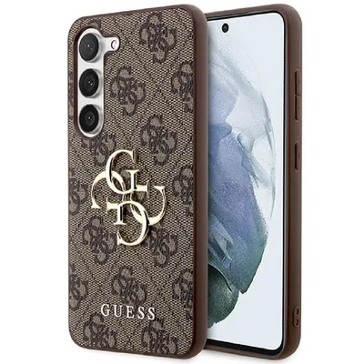 Guess Handyhülle Case Galaxy S24 braun Logo goldfarben Kunstleder 6,2 Zoll, Kantenschutz