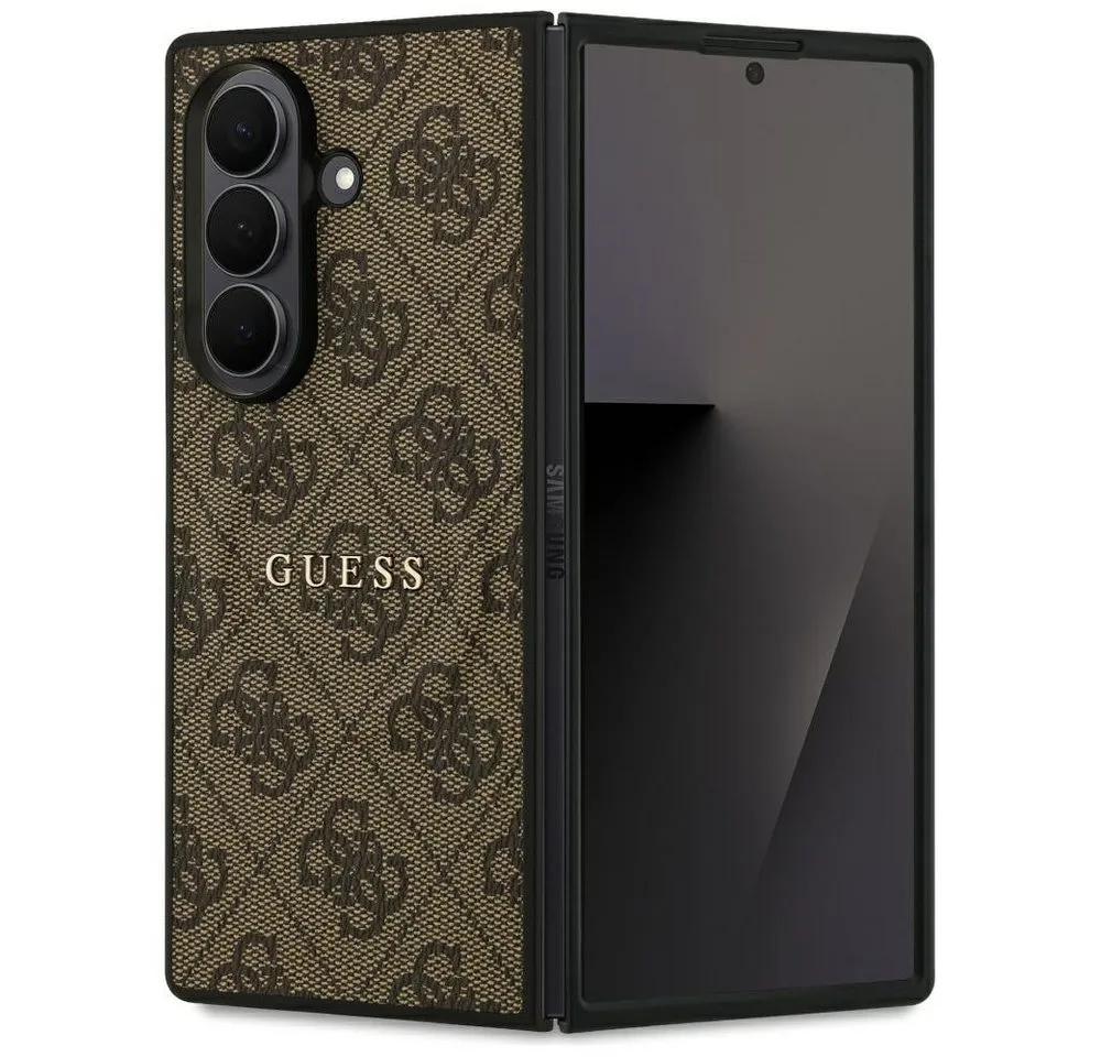 Guess Handyhülle Case Galaxy Z Fold 7 Kunstleder braun MagSafe kompatibel Logo goldfarb 8,0 Zoll, Kantenschutz