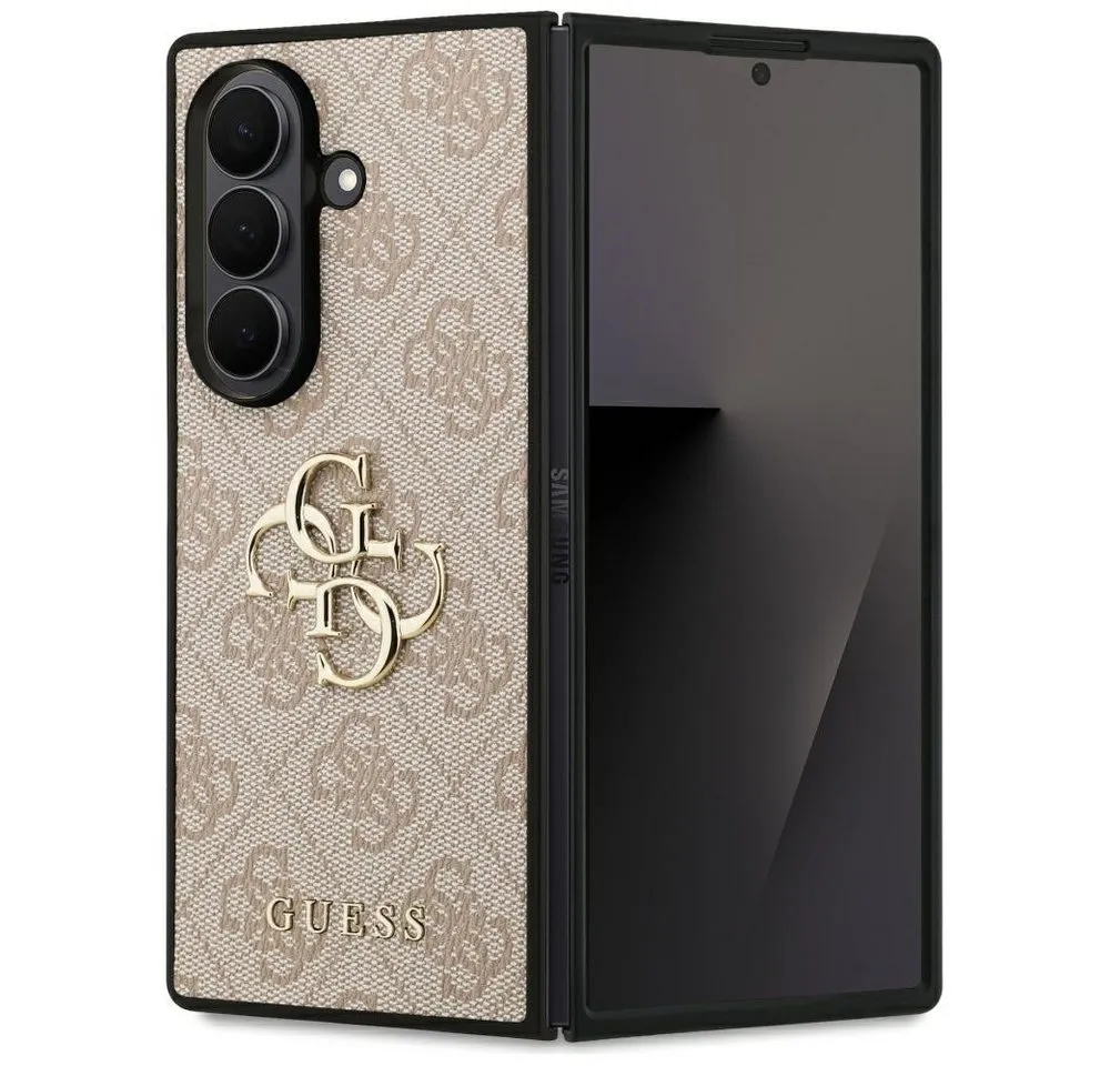 Guess Handyhülle Case Galaxy Z Fold 7 Kunstleder rosa Logo Metal goldfarbig 8 Zoll, Kantenschutz