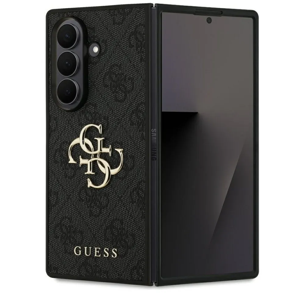Guess Handyhülle Case Galaxy Z Fold 7 Kunstleder grau Logo Metal goldfarbig 8
