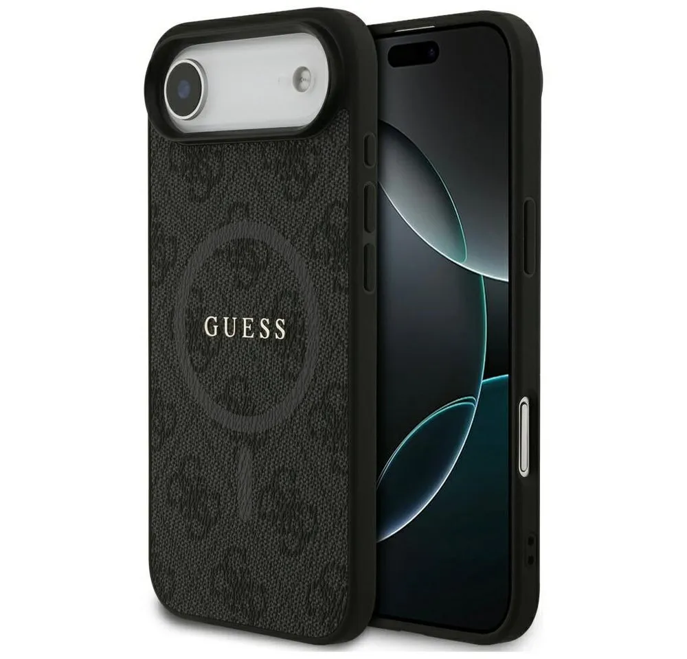Guess Handyhülle Case iPhone 17 Air MagSafe Kunstleder grau Logo goldfarben 6,5 Zoll, Kantenschutz