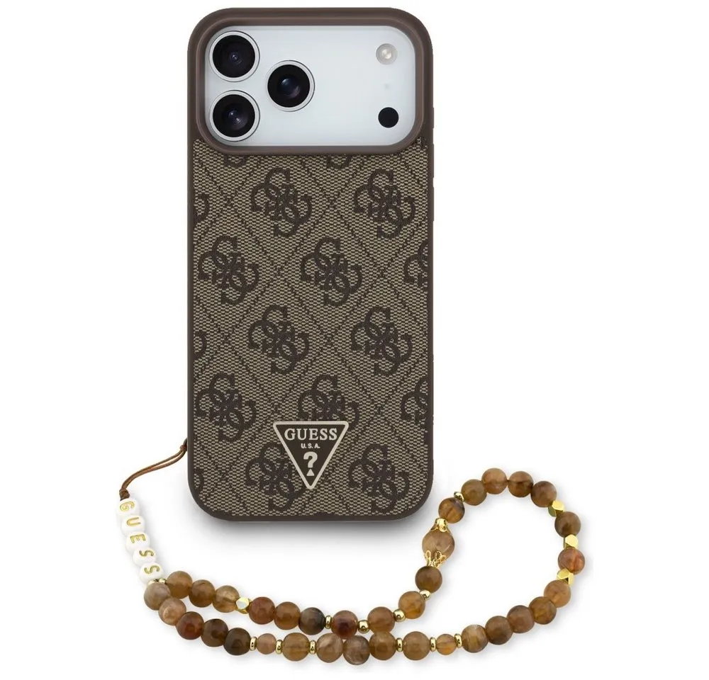Guess Handyhülle Case iPhone 17 Pro Max Kunstleder braun MagSafe Logo Kette 6,9 Zoll, Kantenschutz