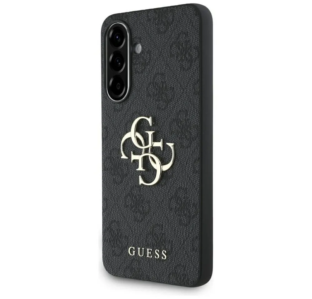 Guess Handyhülle Galaxy A56 Kunstleder grau Muster Logo goldfarbig 6,7 Zoll, Kantenschutz