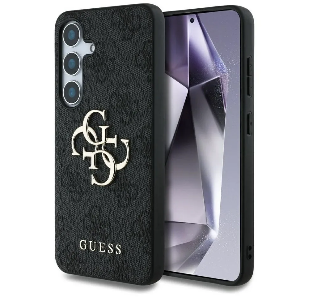 Guess Handyhülle Galaxy S25 Kunstleder grau mit goldfarbenen Logo