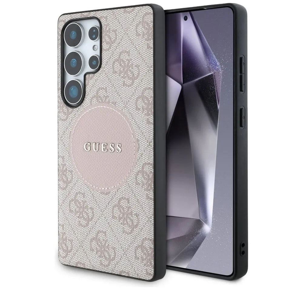 Guess Handyhülle Galaxy S25 Ultra Kunstleder rosa MagSafe Logo goldfarben 6,9 Zoll, Kantenschutz