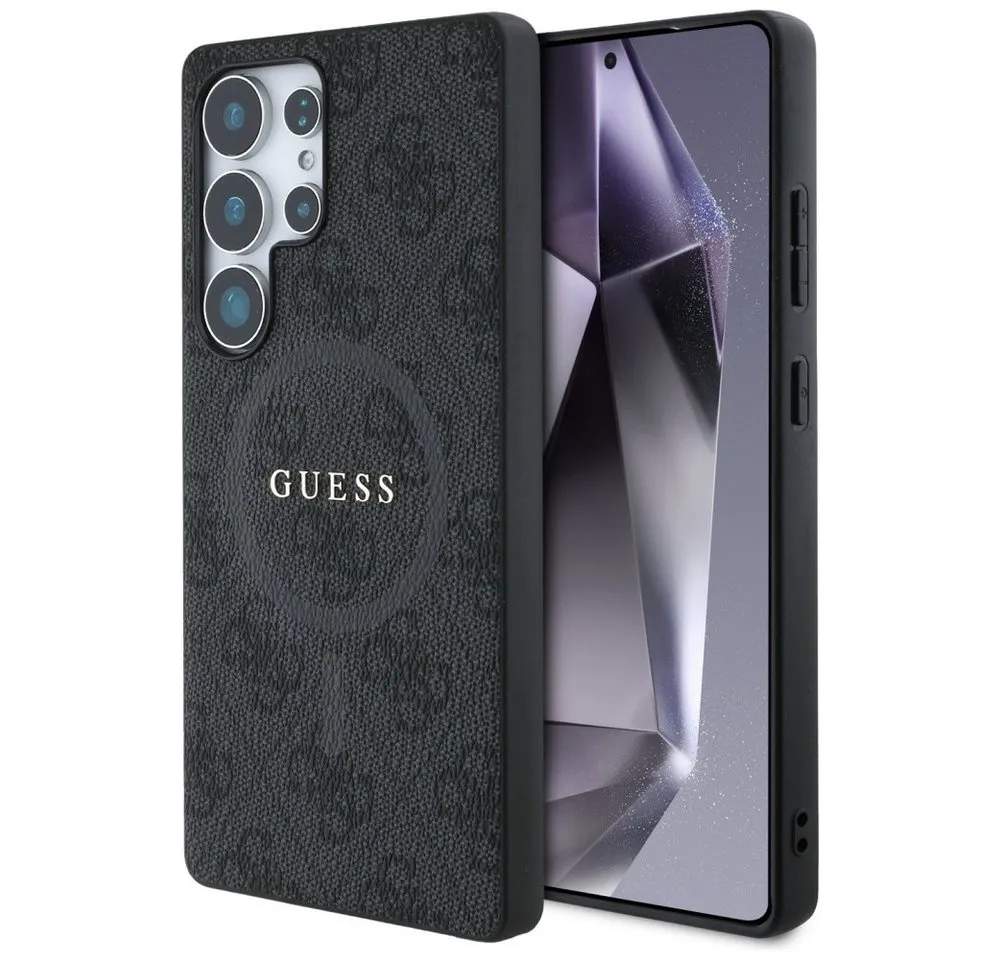 Guess Handyhülle Galaxy S25 Ultra Kunstleder grau MagSafe Logo goldfarben 6,9 Zoll, Kantenschutz