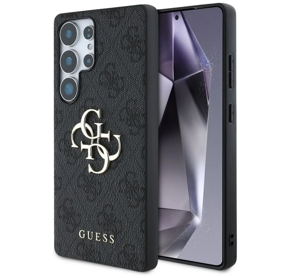 Guess Handyhülle Galaxy S25 Ultra Kunstleder grau Logo goldfarben 6,9 Zoll, Kantenschutz