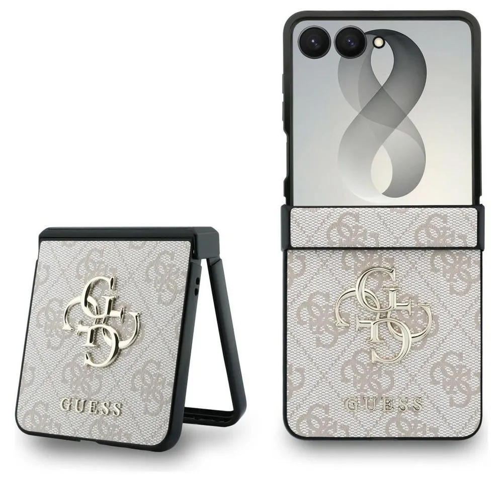 Guess Handyhülle Galaxy Z Flip 8 Case Kunstleder braun grau rosa Big Logo goldfarben 6