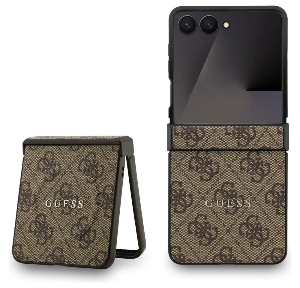 Guess Handyhülle Galaxy Z Flip7 MagSafe Muster Kunstleder braun Logo goldfarben 6,9 Zoll, Kantenschutz