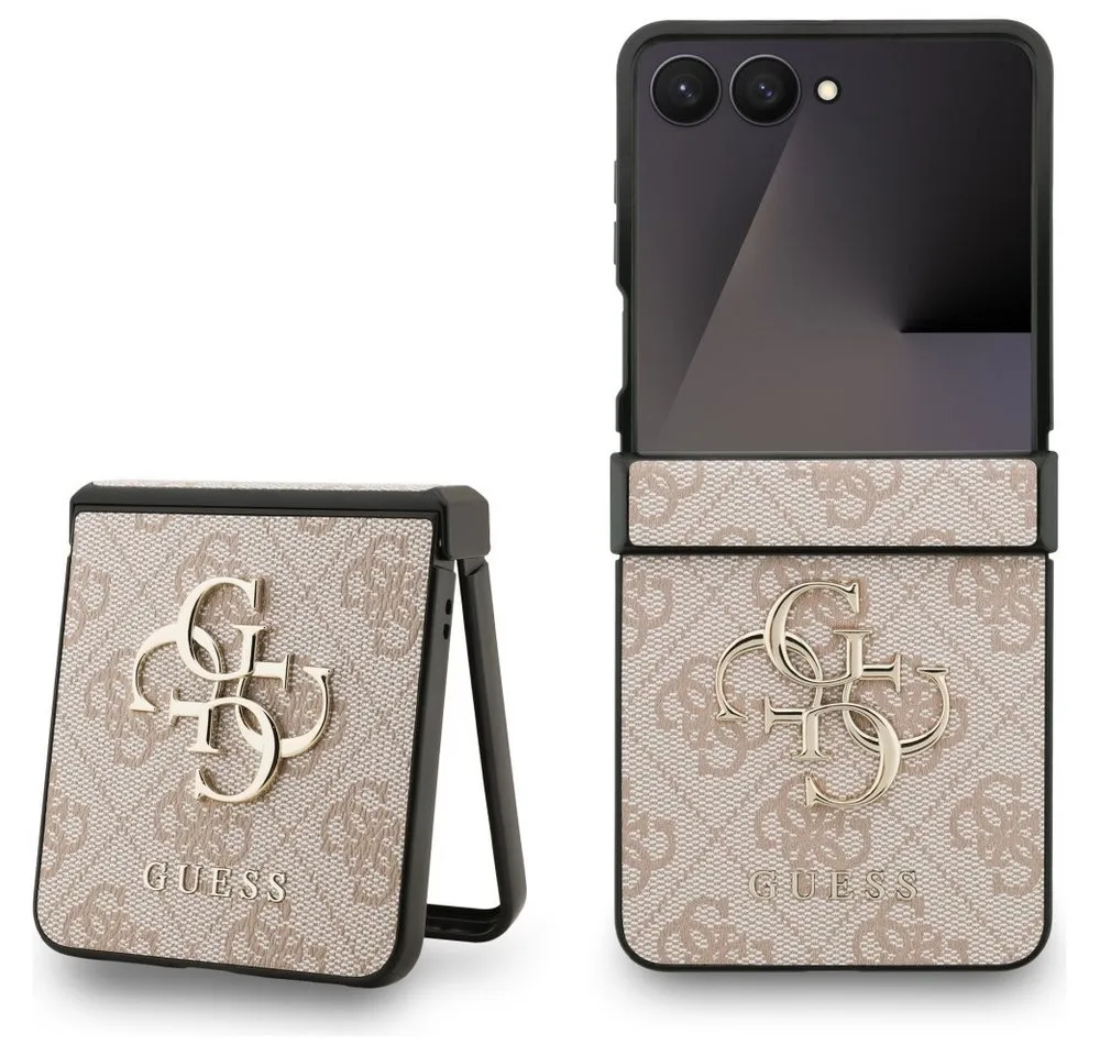 Guess Handyhülle Galaxy Z Flip7 Muster Kunstleder rosa Big Logo goldfarben 6,9 Zoll, Kantenschutz