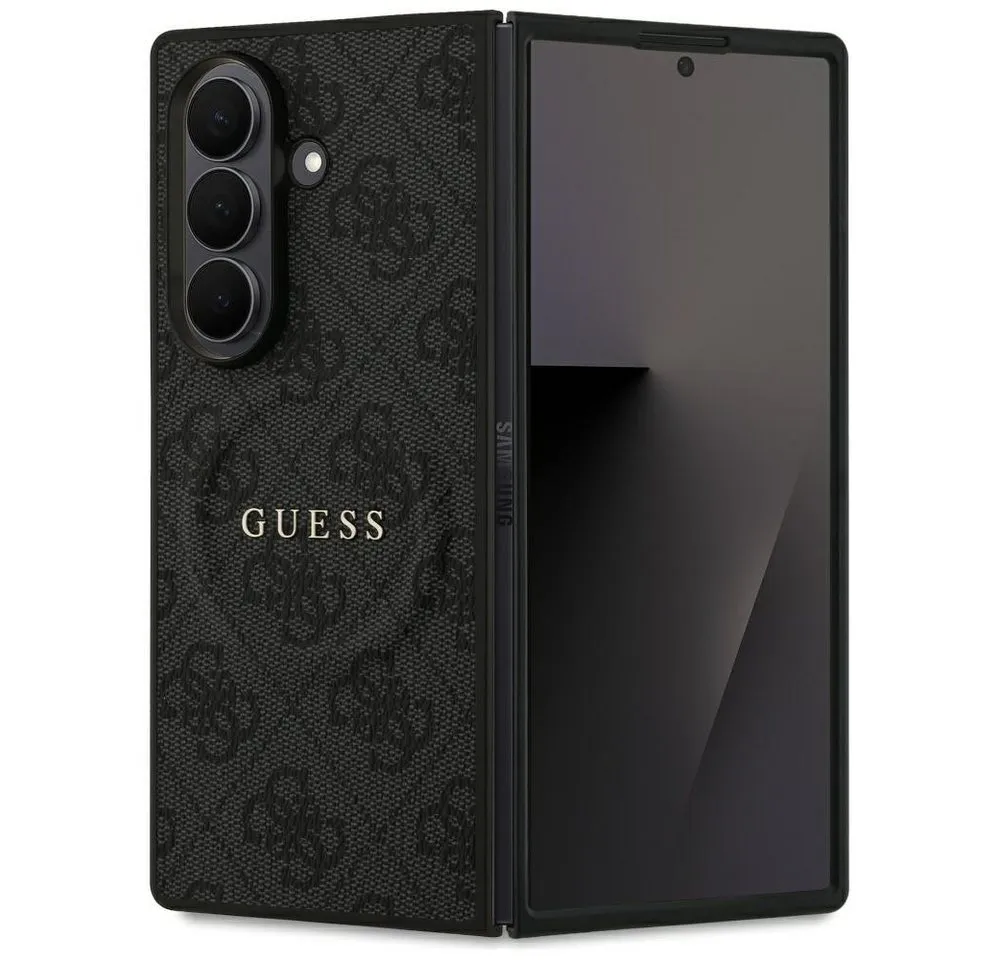 Guess Handyhülle Galaxy Z Fold 7 Kunstleder grau MagSafe kompatibel Logo goldfarbig 8 Zoll, Kantenschutz