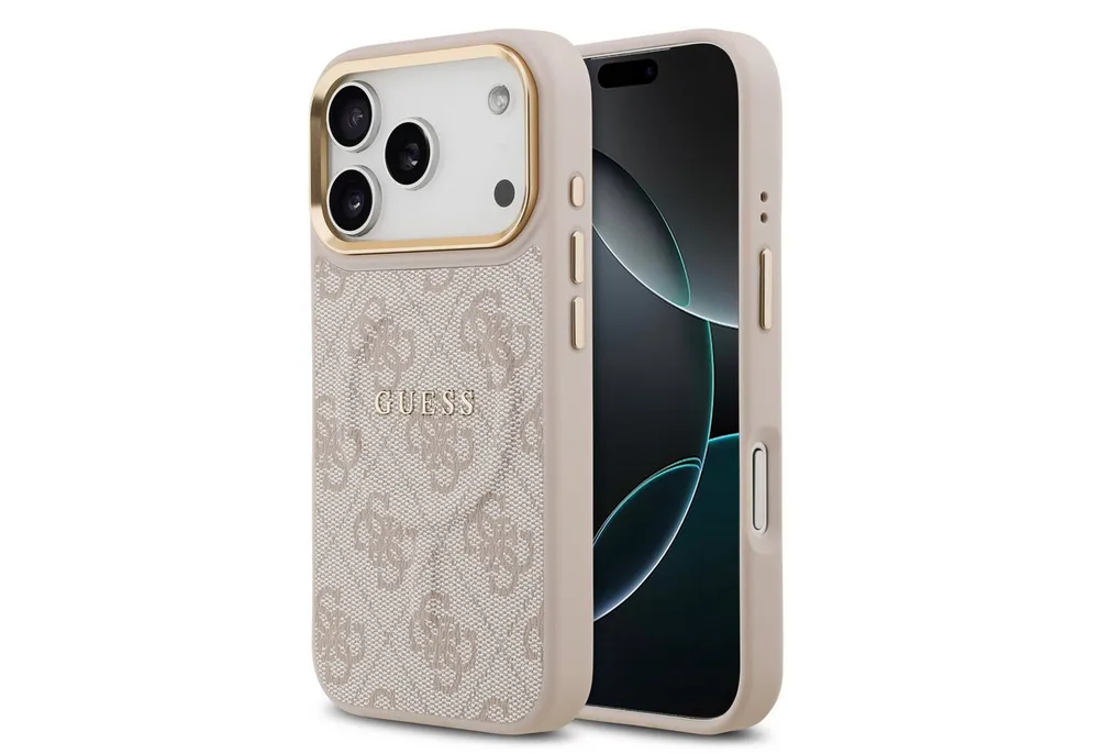 Guess Handyhülle GUESS Case für iPhone 17 Pro Goldrahmen Magsafe Handyhülle Cover Rosa