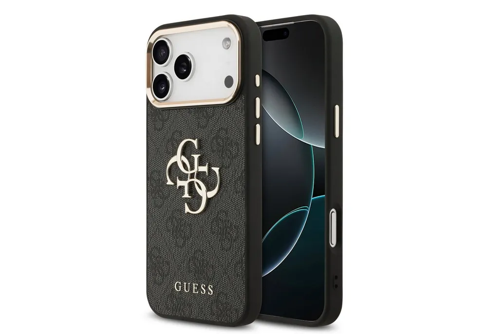 Guess Handyhülle GUESS Case für iPhone 17 Pro Max Metal Logo Gold Hülle Cover Schwarz