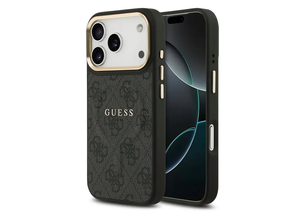 Guess Handyhülle GUESS Case für iPhone 17 Pro Goldrahmen Magsafe Handyhülle Cover Schwa