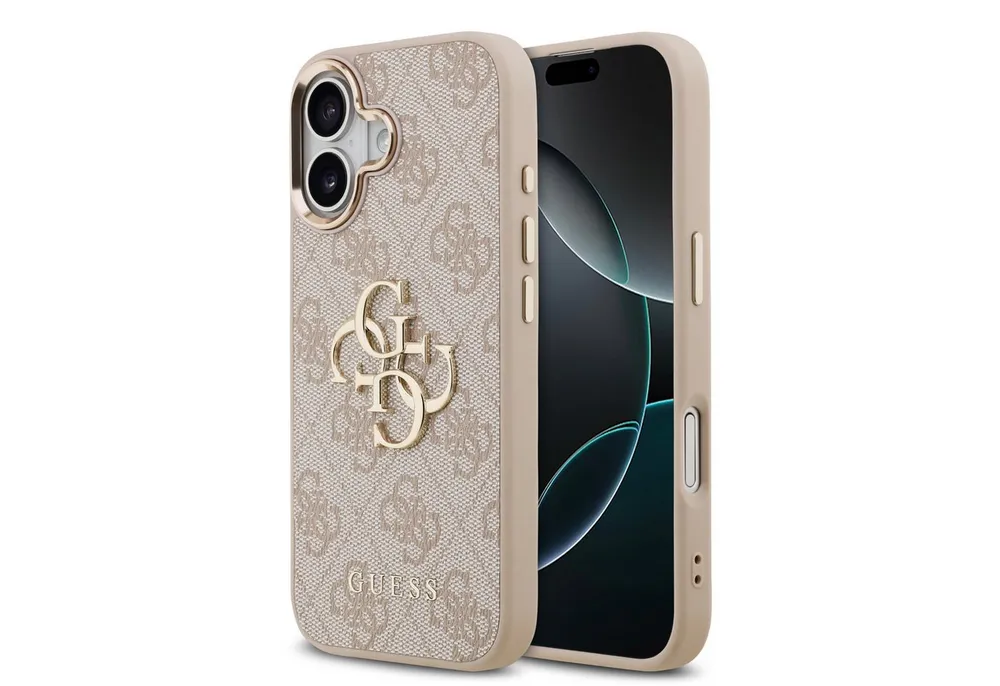 Guess Handyhülle GUESS Case für iPhone 17 Metal Logo Gold Hülle Cover Rosa