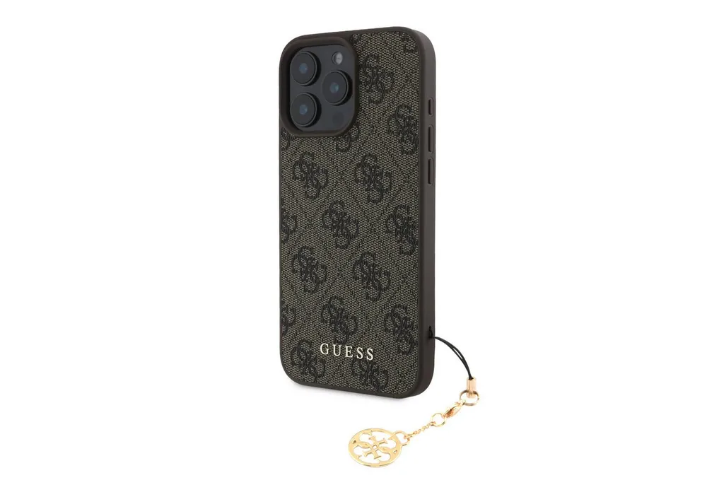 Guess Handyhülle GUESS Case iPhone 16 Pro Max Charm Hülle braun m.Anhänger