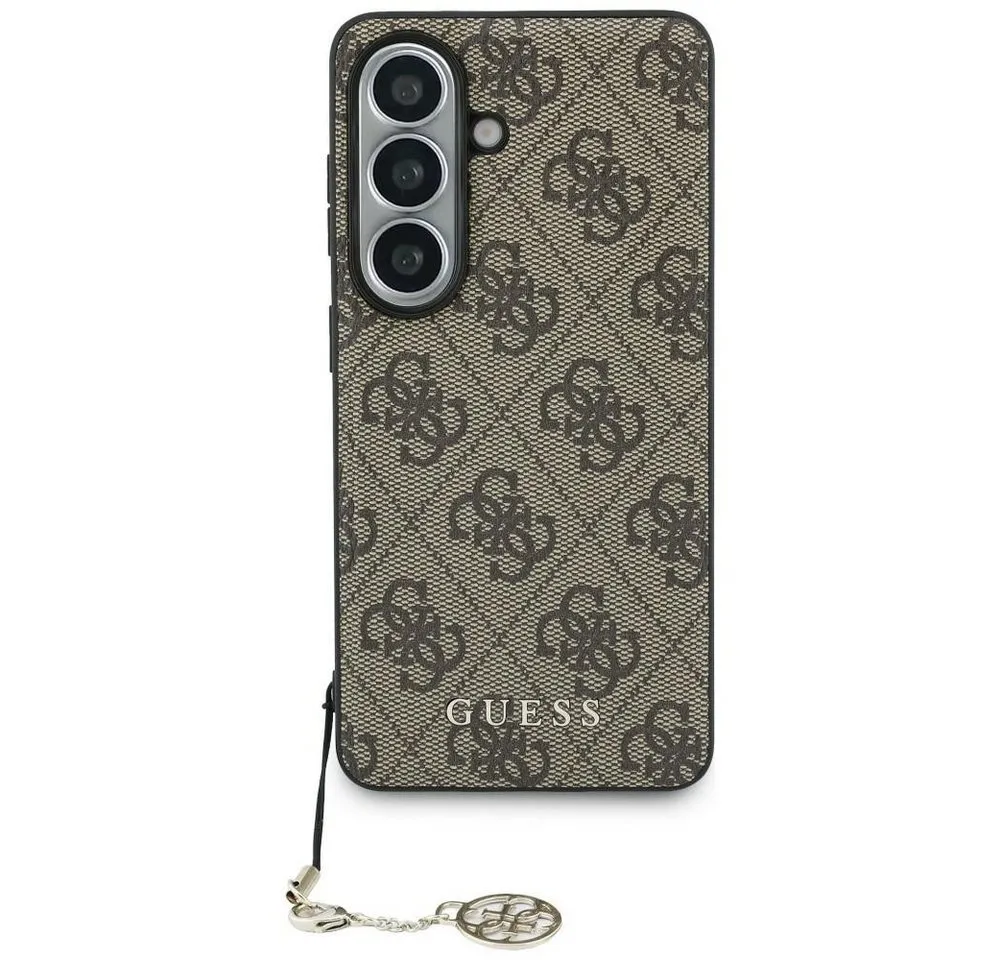 Guess Handyhülle Hülle Classic Galaxy S26 Kunstleder braun MagSafe mit Kette goldfarbig 6