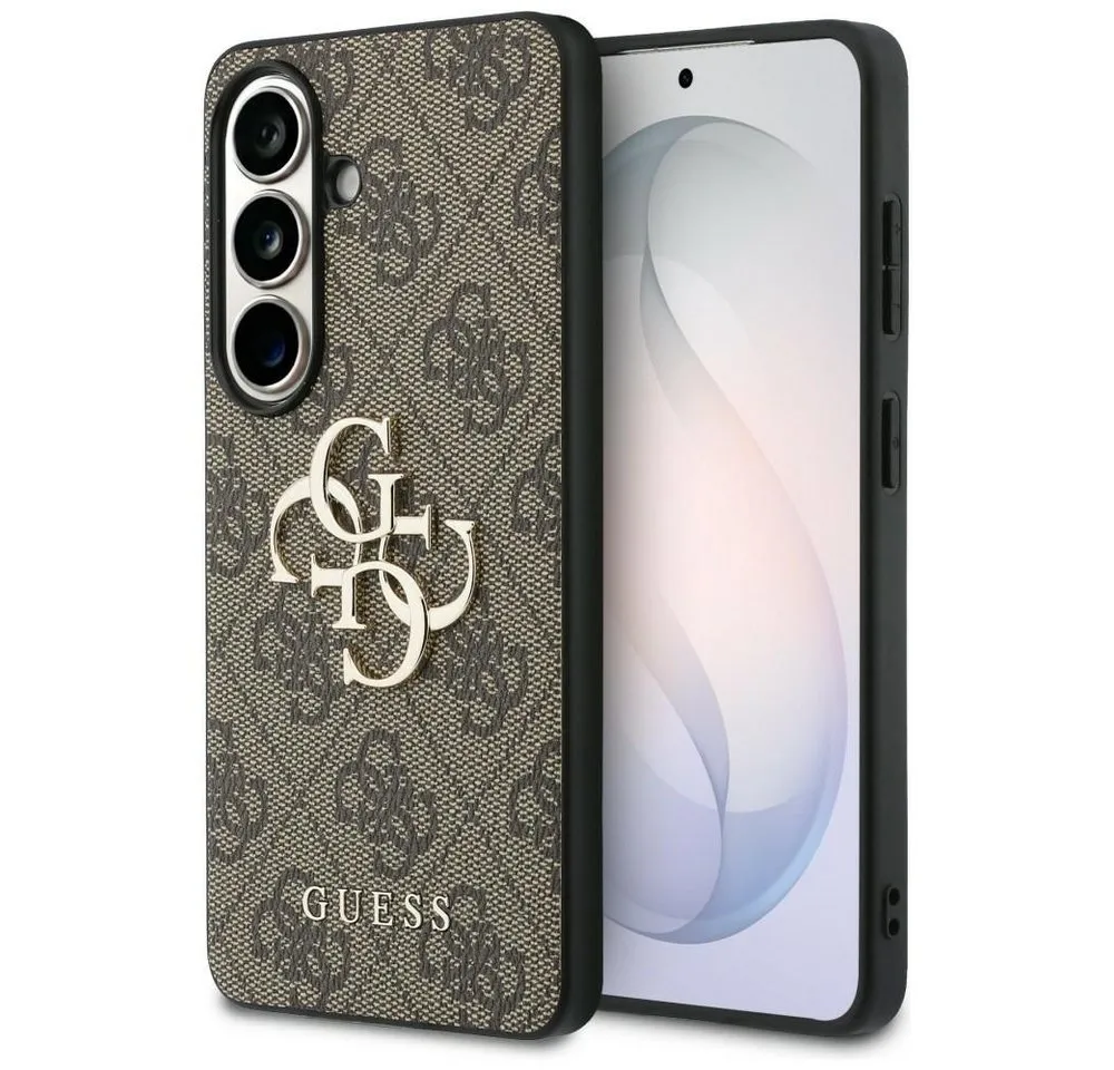 Guess Handyhülle Hülle Galaxy S26 Kunstleder braun goldfarbenes 4G Big Logo Metall 6,3 Zoll, Kantenschutz