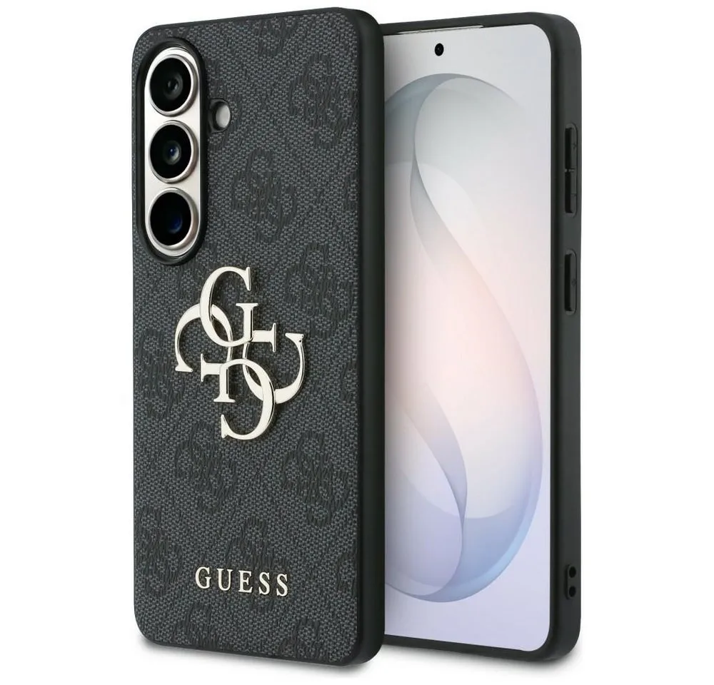 Guess Handyhülle Hülle Galaxy S26 Kunstleder grau goldfarbenes 4G Big Logo Metall 6