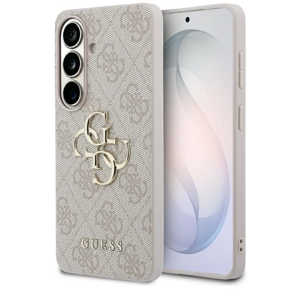 Guess Handyhülle Hülle rosa Galaxy S26 Plus Kunstleder Big Logo goldfarben Metall
