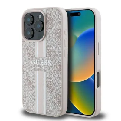 Guess Handyhülle iPhone 16 Pro Kunstleder rosa Logo MagSafe kompatibel 6,3 Zoll, Kantenschutz