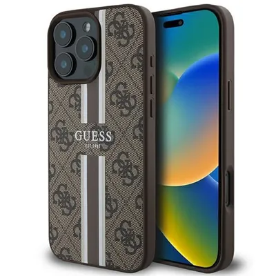 Guess Handyhülle iPhone 16 Pro Max Kunstleder braun MagSafe kompatibel Logo 6,9 Zoll, Kantenschutz