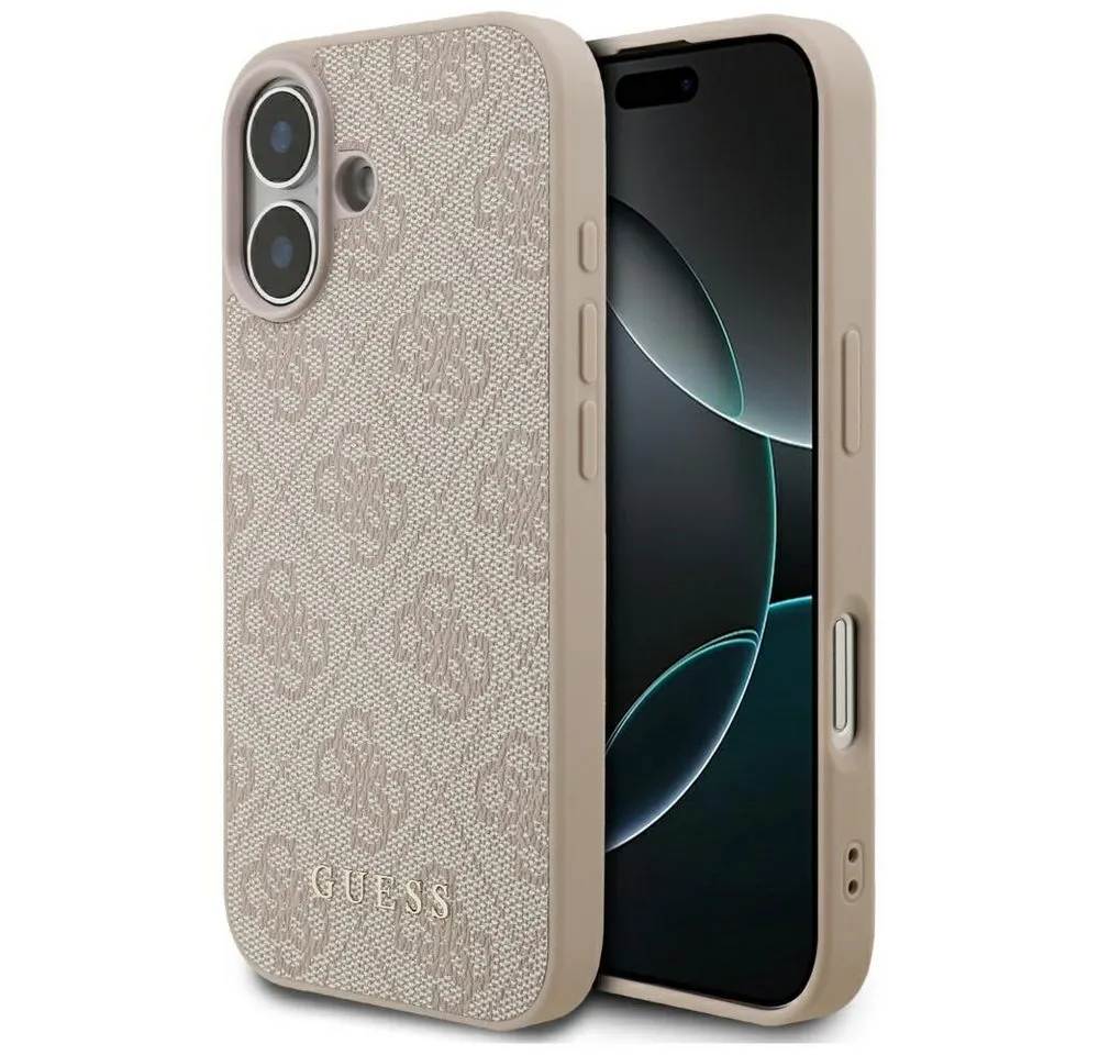Guess Handyhülle iPhone 17 Kunstleder rosa Classic Logo goldfarben Metall 6,3 Zoll, Kantenschutz