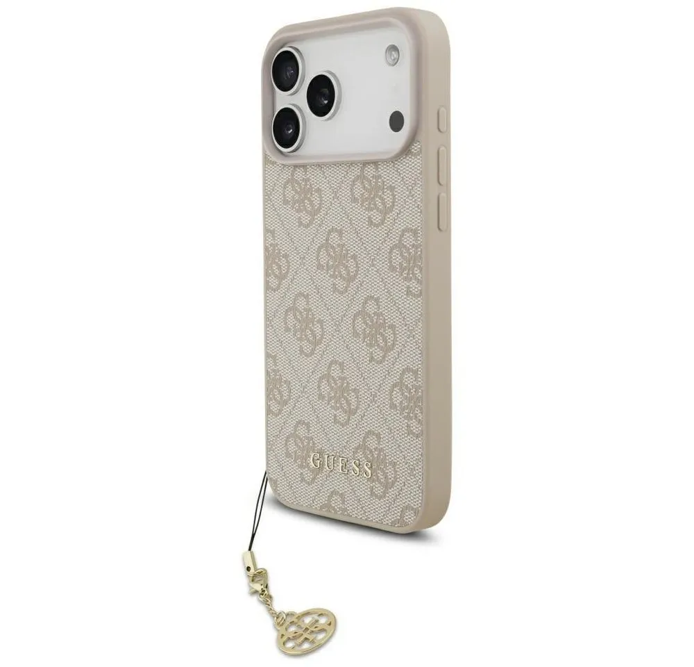 Guess Handyhülle iPhone 17 Pro Max MagSafe Kunstleder rosa mit Kette goldfarbig