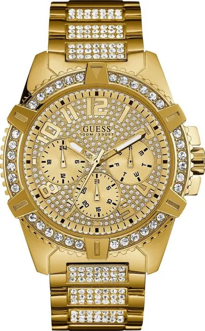Guess Multifunktionsuhr FRONTIER W0799G2, Armbanduhr, Quarzuhr, Herrenuhr, Zirkonia (synth), Edelstahlarmband